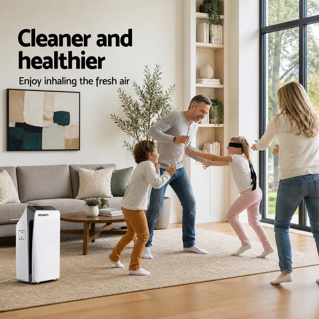 Air Purifier 4 Stage HEPA Filter Cleaner Remote Control 31.5cm x 20cm x 52cm White