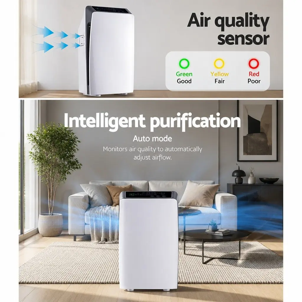 Air Purifier 4 Stage HEPA Filter Cleaner Remote Control 31.5cm x 20cm x 52cm White