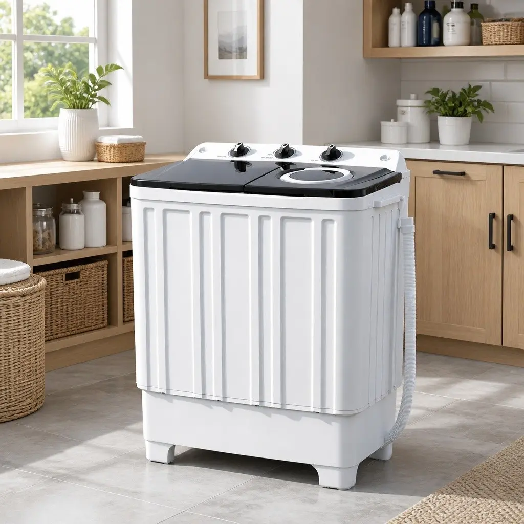Portable Washing Machine Twin Tub 7KG Capacity Compact Laundry White