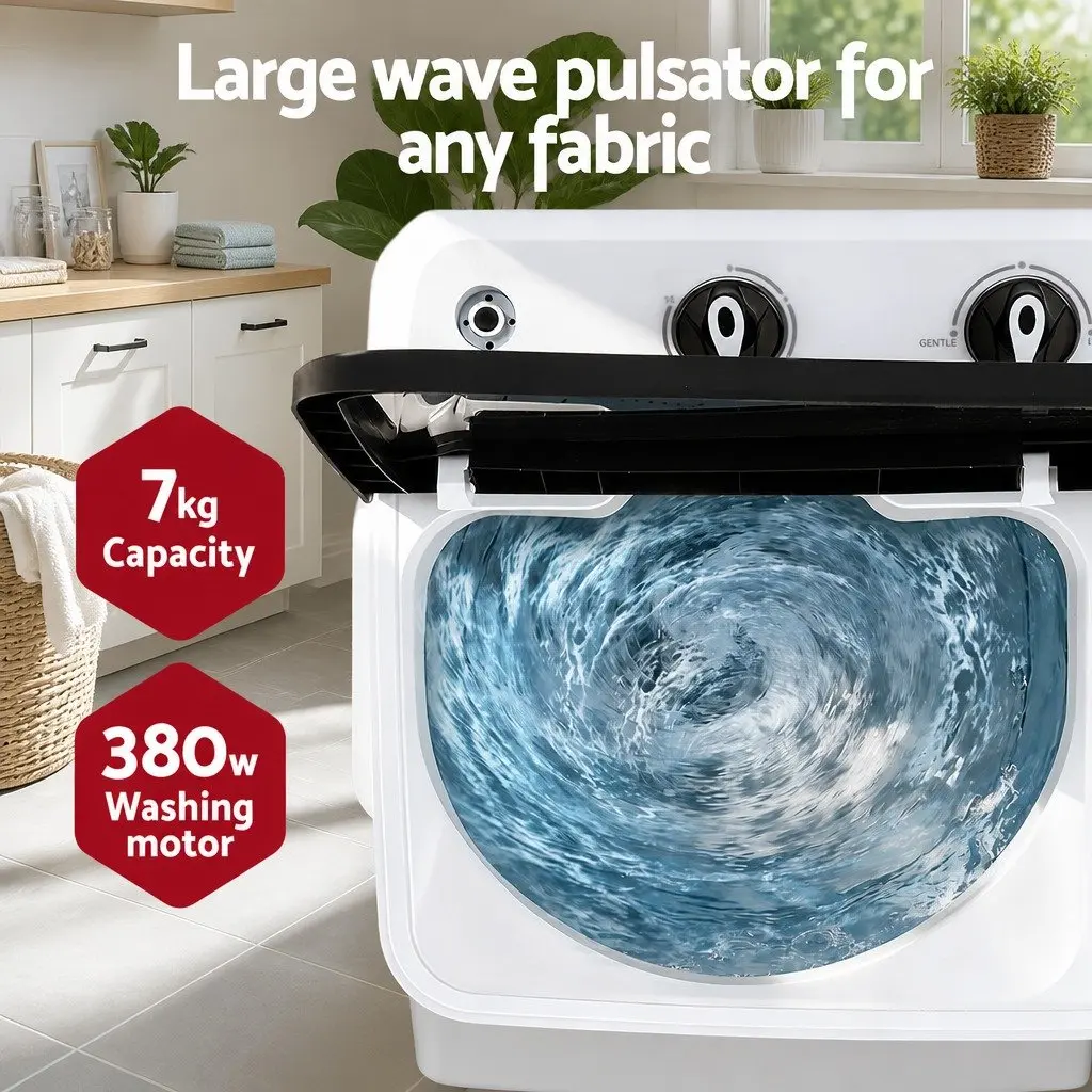 Portable Washing Machine Twin Tub 7KG Capacity Compact Laundry White