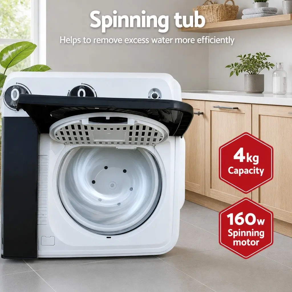 Portable Washing Machine Twin Tub 7KG Capacity Compact Laundry White