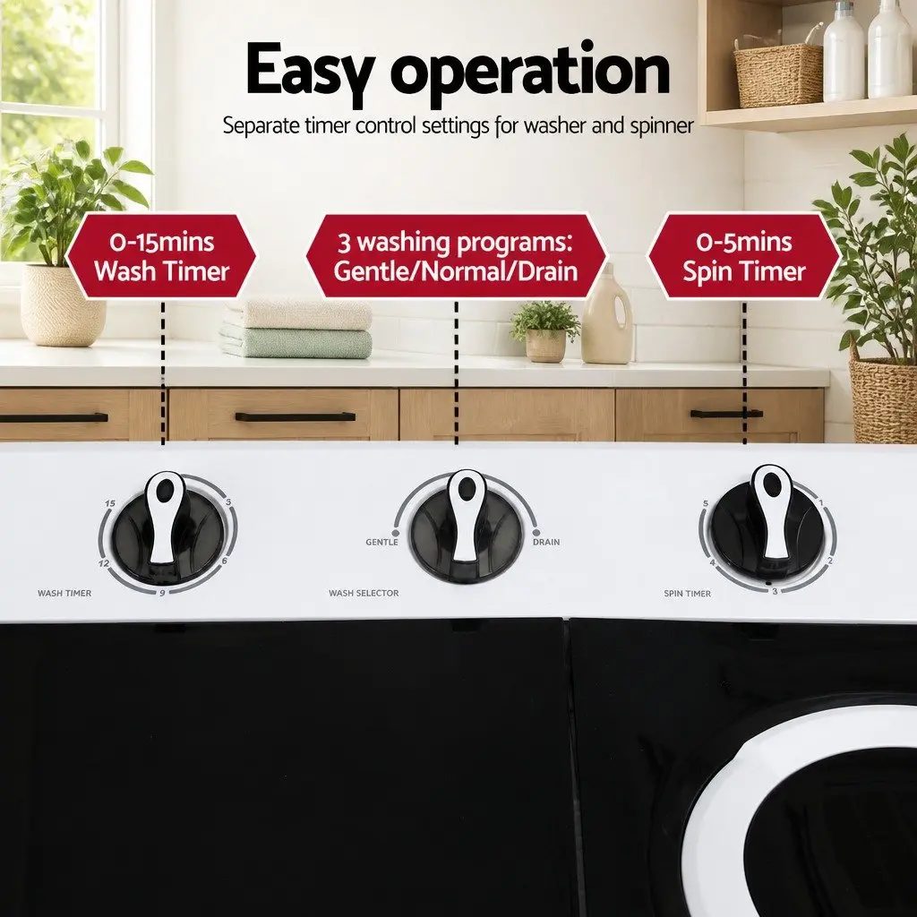 Portable Washing Machine Twin Tub 7KG Capacity Compact Laundry White