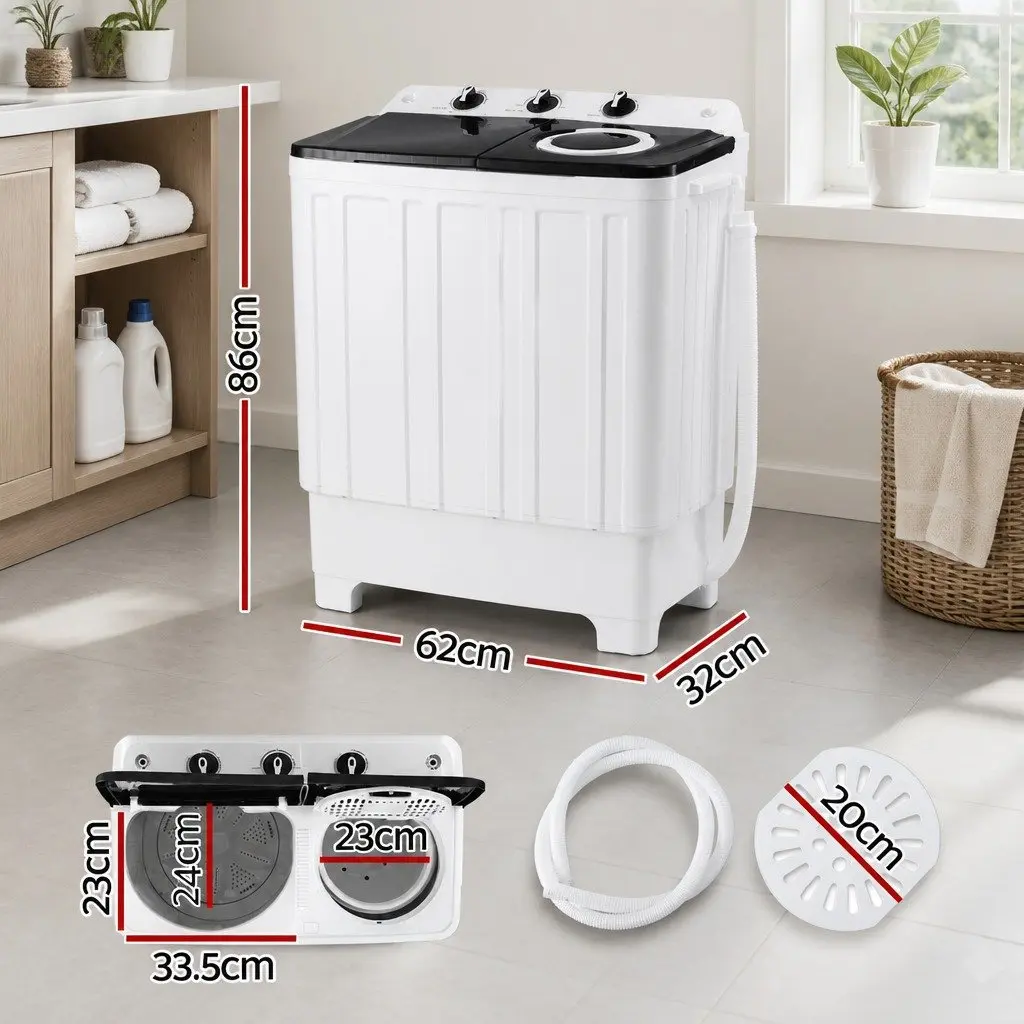Portable Washing Machine Twin Tub 7KG Capacity Compact Laundry White
