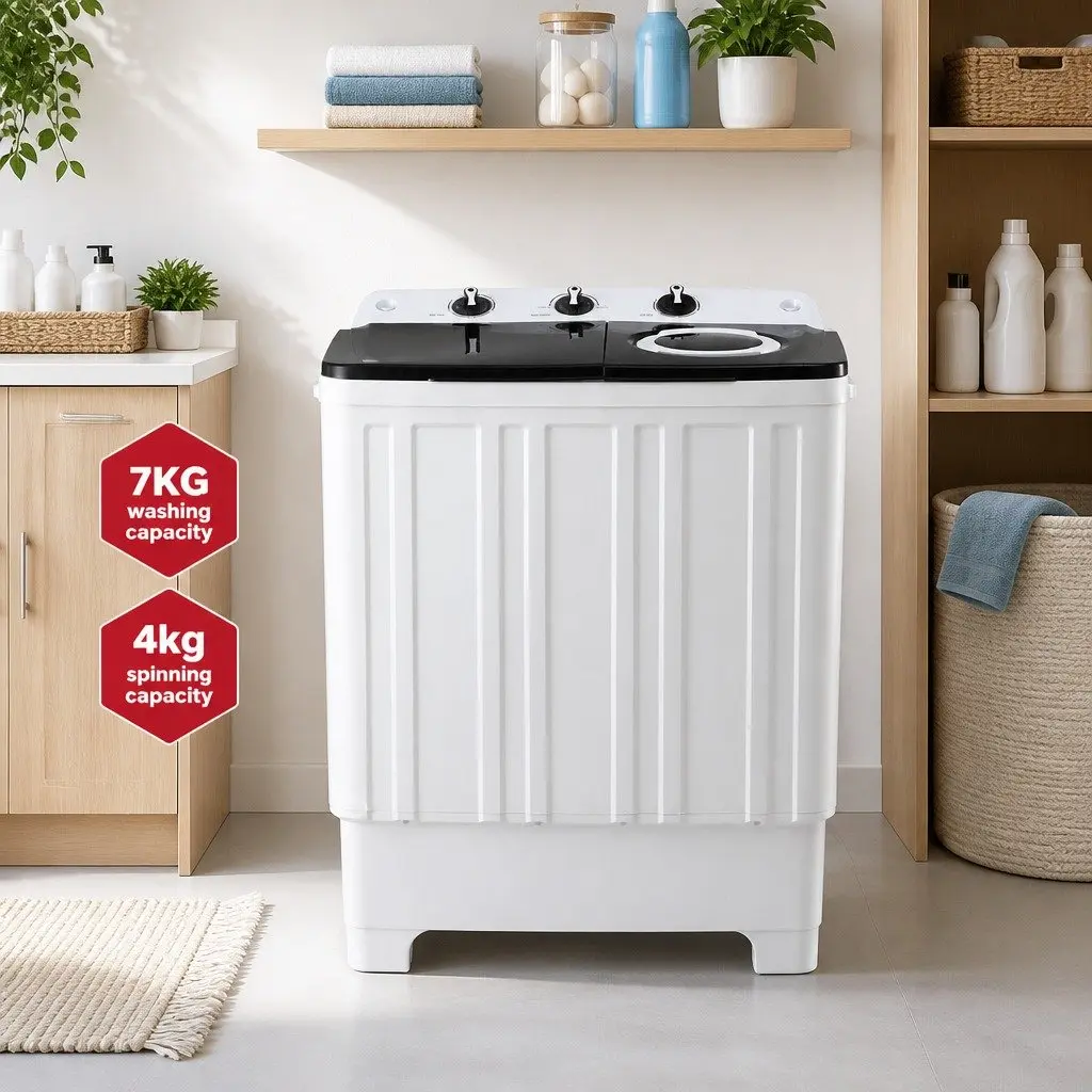 Portable Washing Machine Twin Tub 7KG Capacity Compact Laundry White