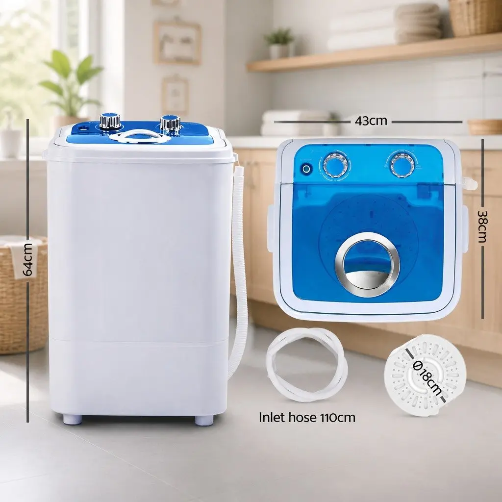 Portable Washing Machine 4.6KG Mini Twin Tub Camping Caravan Spin Dryer Blue