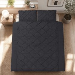 Cozy 3-Piece King Black Quilt Cover Set with Pintuck Style
