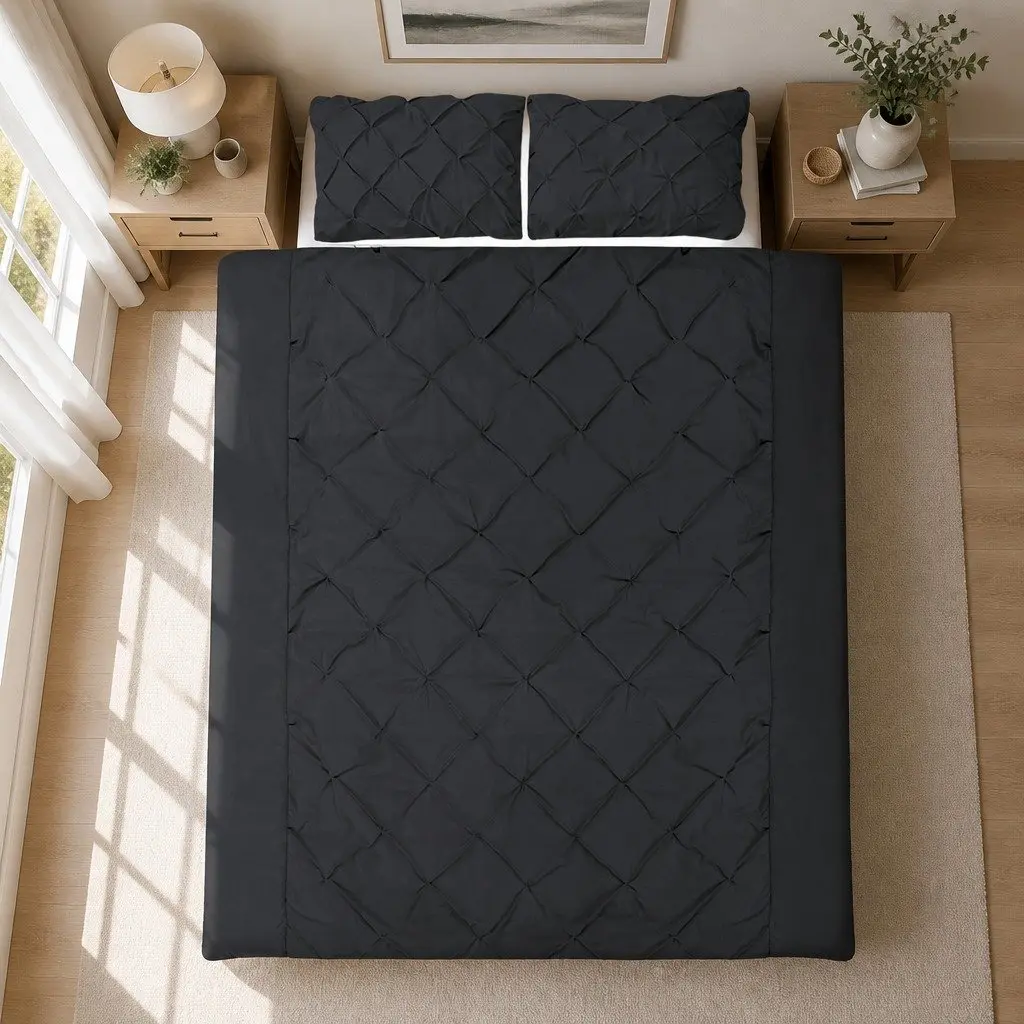 Queen Duvet Cover Set Black Diamond Pinch Pleat 3 Piece Bedding