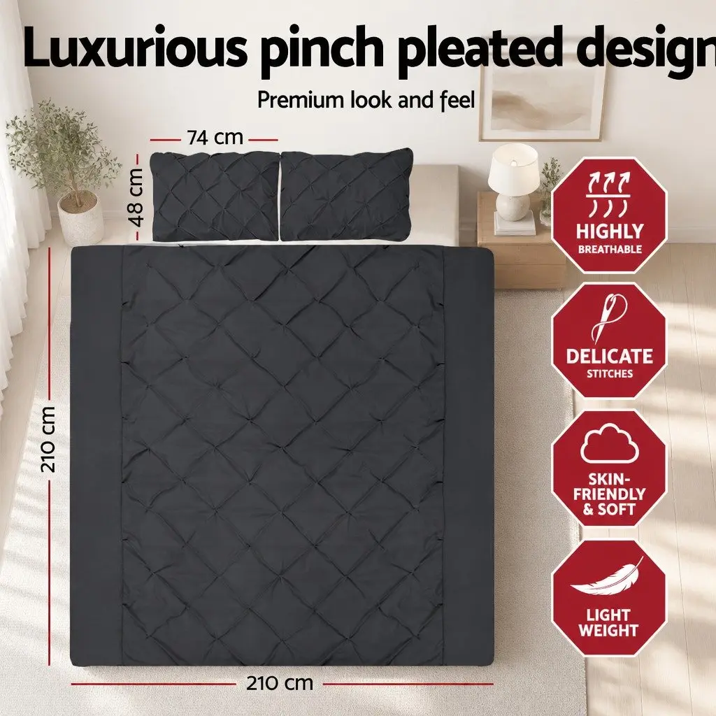 Queen Duvet Cover Set Black Diamond Pinch Pleat 3 Piece Bedding
