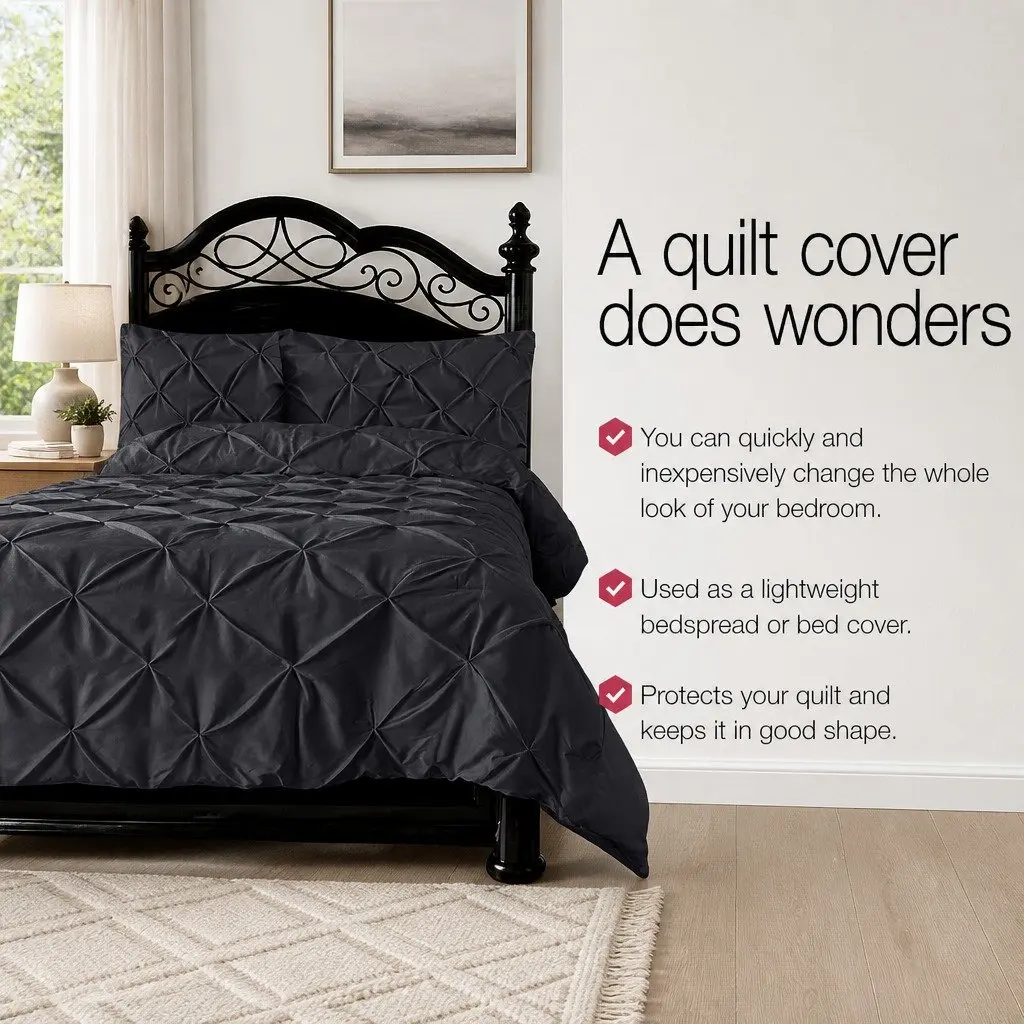 Queen Duvet Cover Set Black Diamond Pinch Pleat 3 Piece Bedding