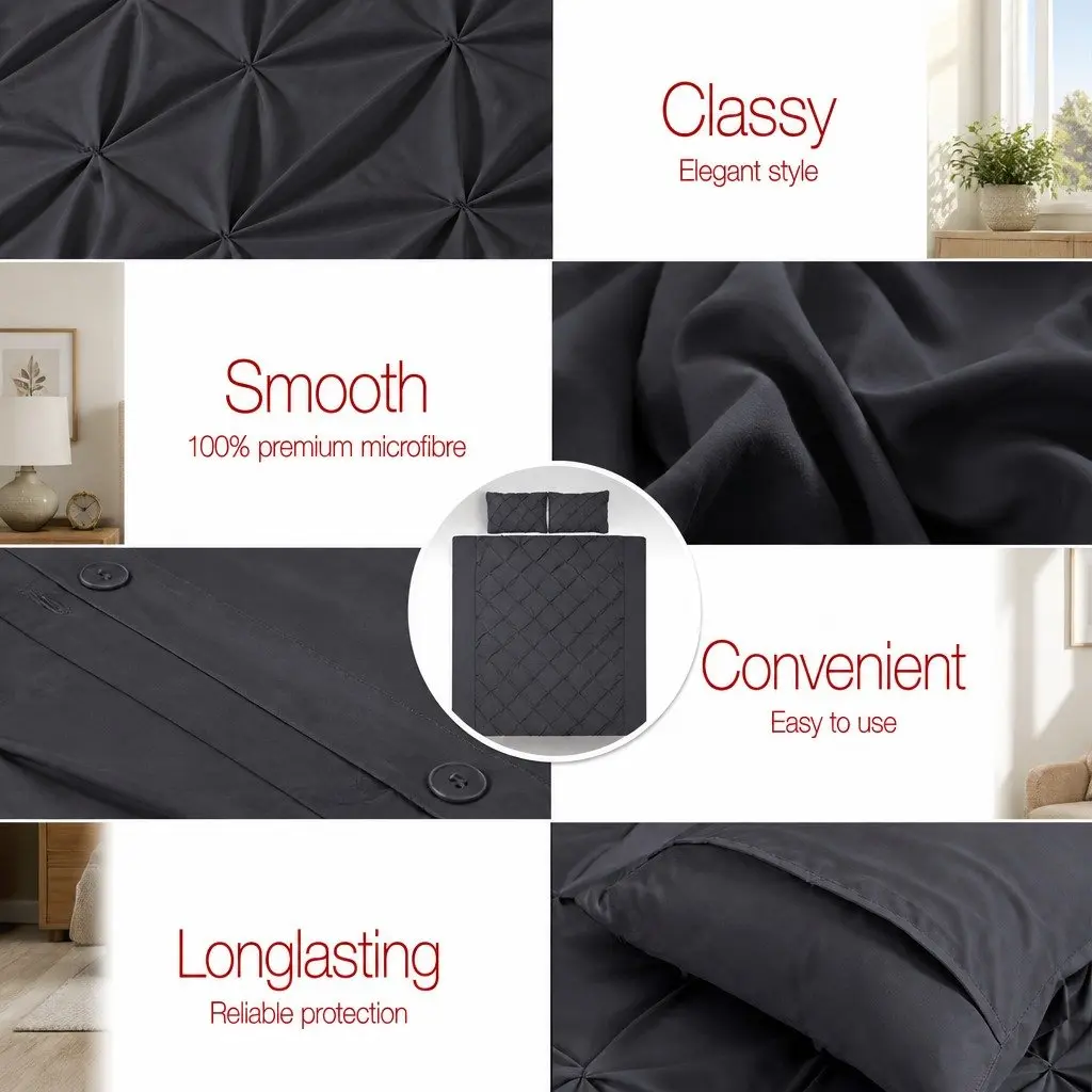 Queen Duvet Cover Set Black Diamond Pinch Pleat 3 Piece Bedding