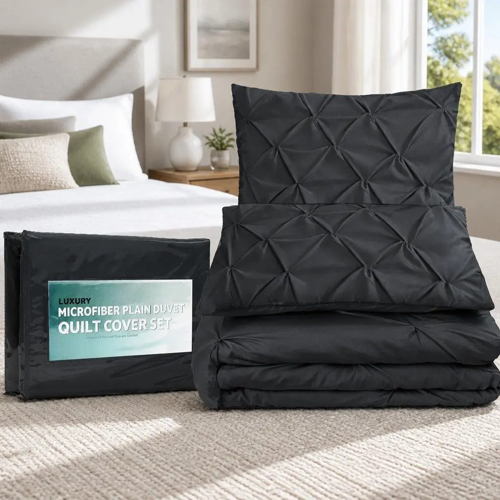 Queen Duvet Cover Set Black Diamond Pinch Pleat 3 Piece Bedding
