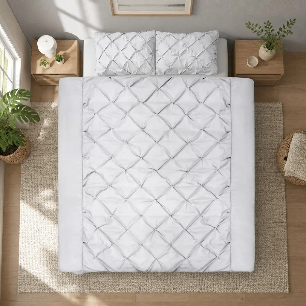King Quilt Cover Set Grey Diamond Pintuck 3 Piece