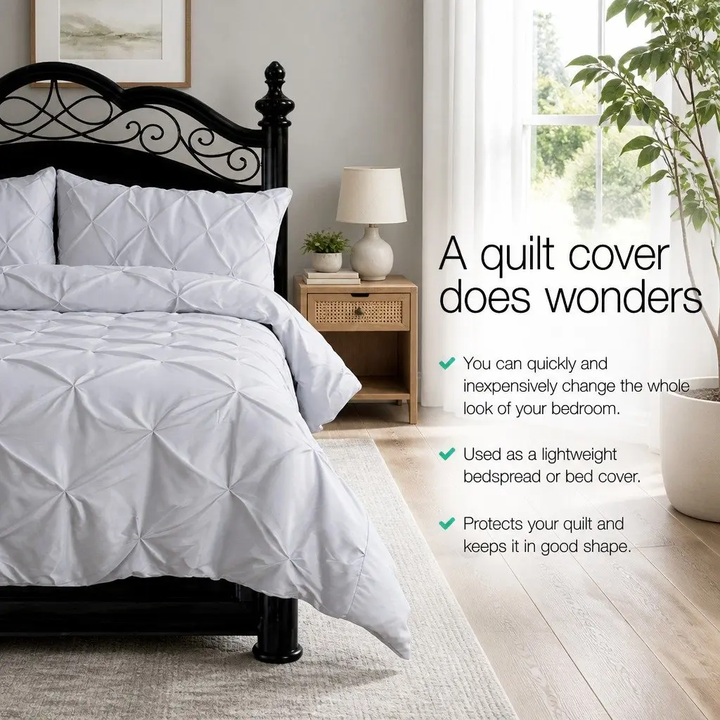 King Quilt Cover Set Grey Diamond Pintuck 3 Piece