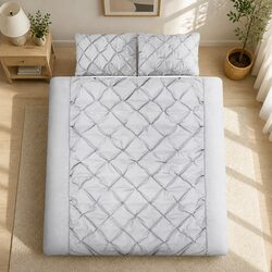 Soft Grey Diamond Pintuck Quilt Cover Set for Comfort