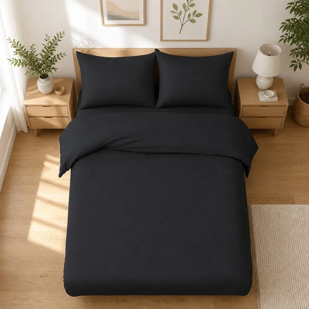 King Quilt Cover Set Duvet Bedding 3 Piece Black