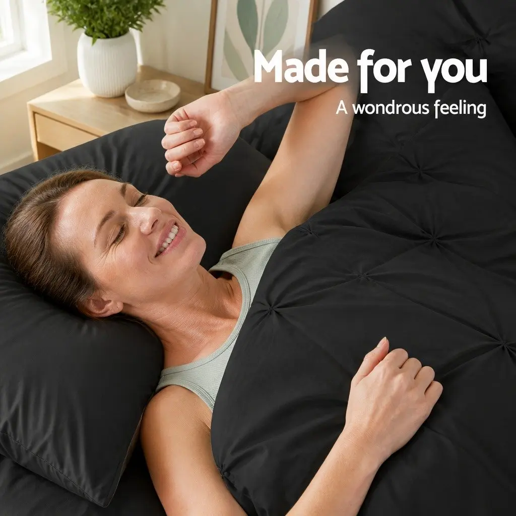 King Quilt Cover Set Duvet Bedding 3 Piece Black
