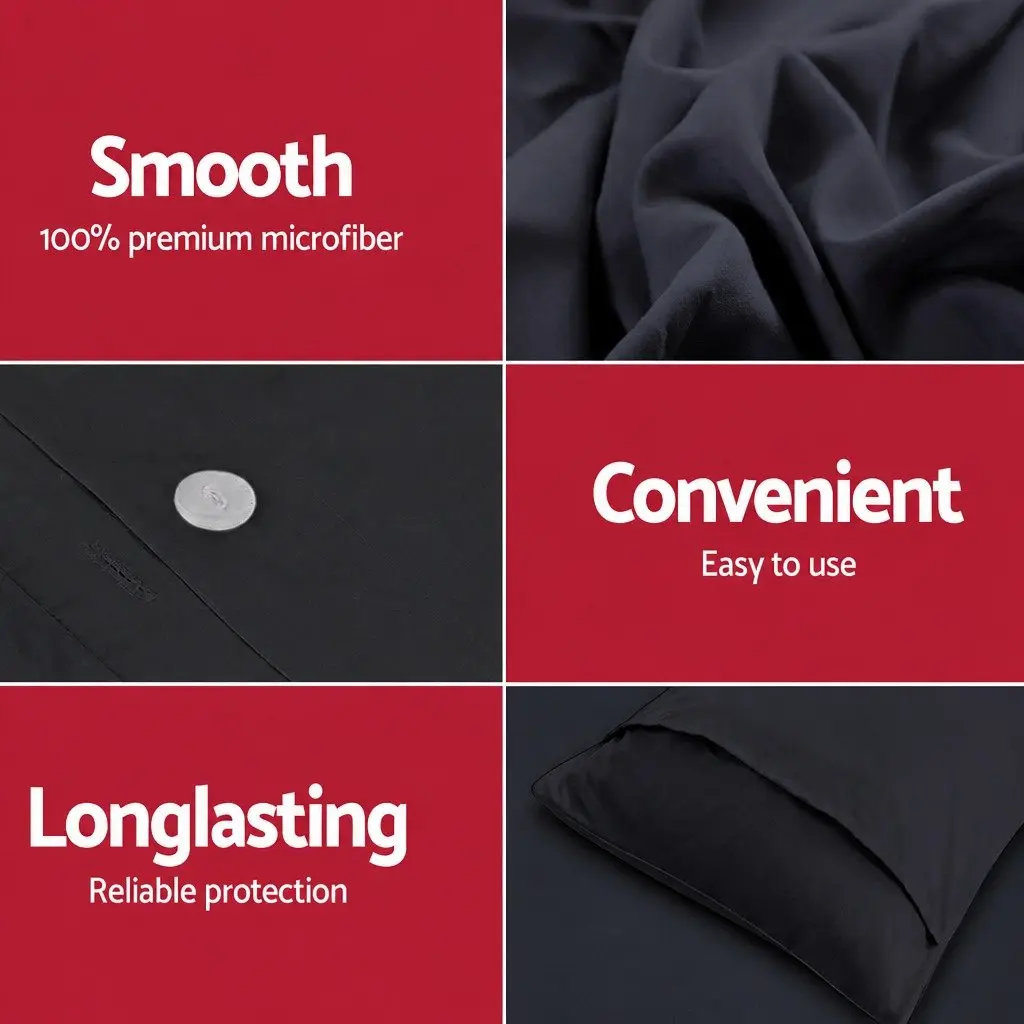 King Quilt Cover Set Duvet Bedding 3 Piece Black