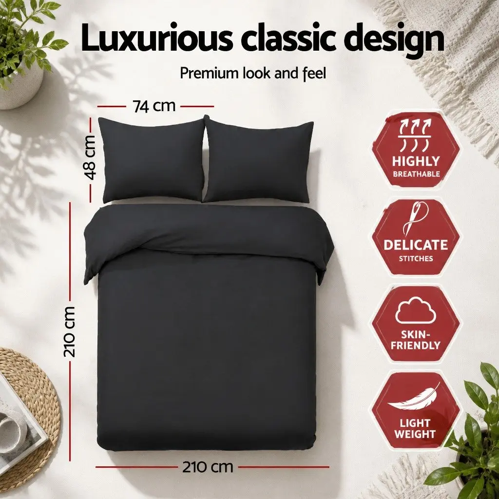 Queen Quilt Cover Set 3 Piece Bedding Duvet Pillowcase Black