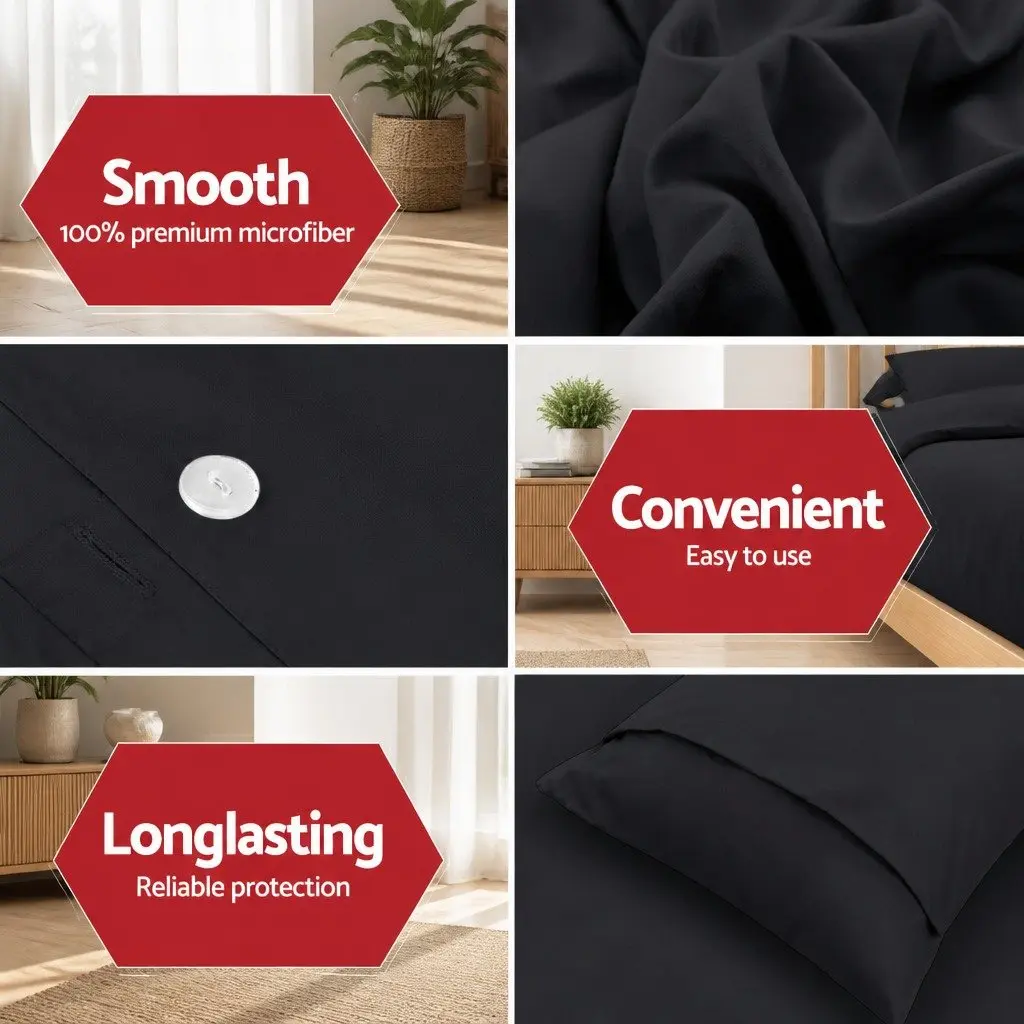 Queen Quilt Cover Set 3 Piece Bedding Duvet Pillowcase Black