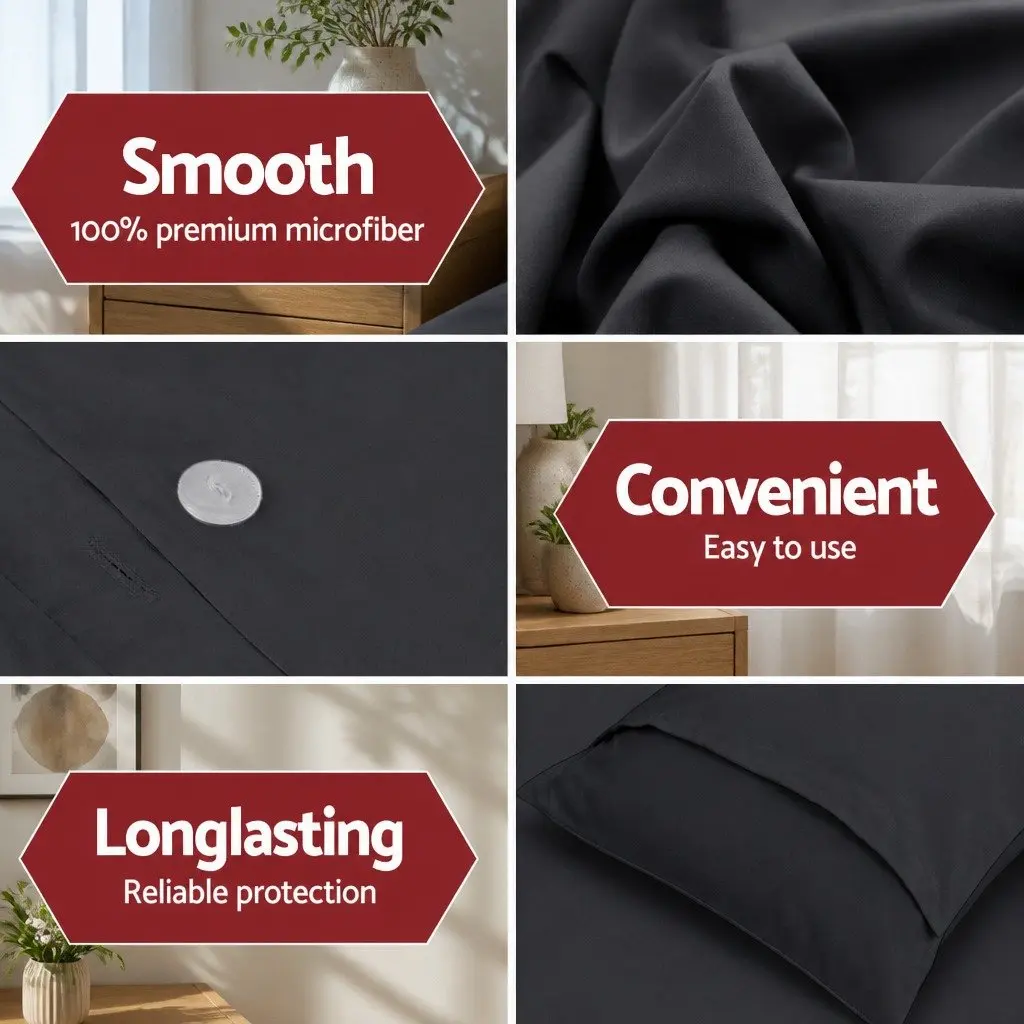 Quilt Cover Set Super King Black Microfibre 3 Piece Duvet Bedding