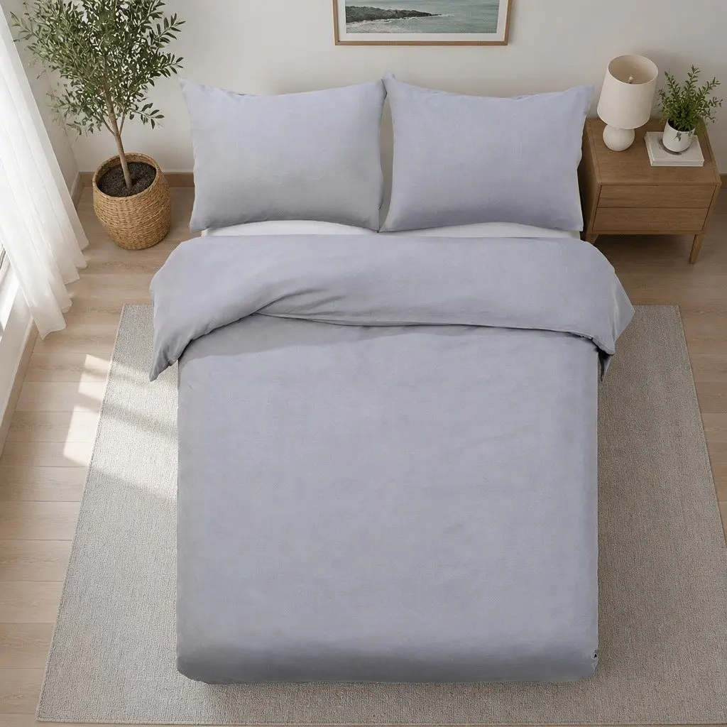 King Quilt Cover Set Pinch Pleated Grey 3 Piece Bedding Duvet Pillows