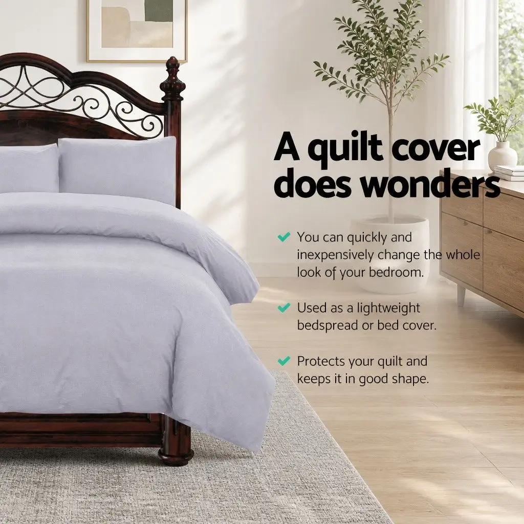 King Quilt Cover Set Pinch Pleated Grey 3 Piece Bedding Duvet Pillows
