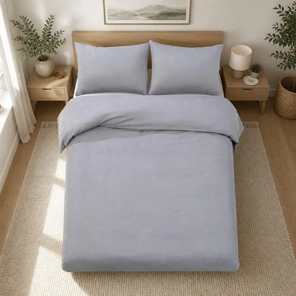 Super King Quilt Cover Set Grey Microfibre Duvet Bedding 3 Piece