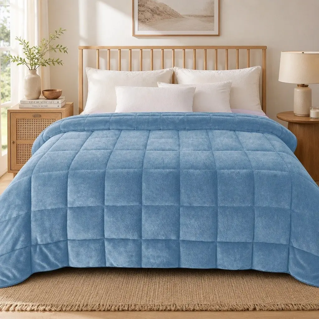 King Doona Quilt Comforter Blanket Blue Polyester Diamond Stitching Bedding