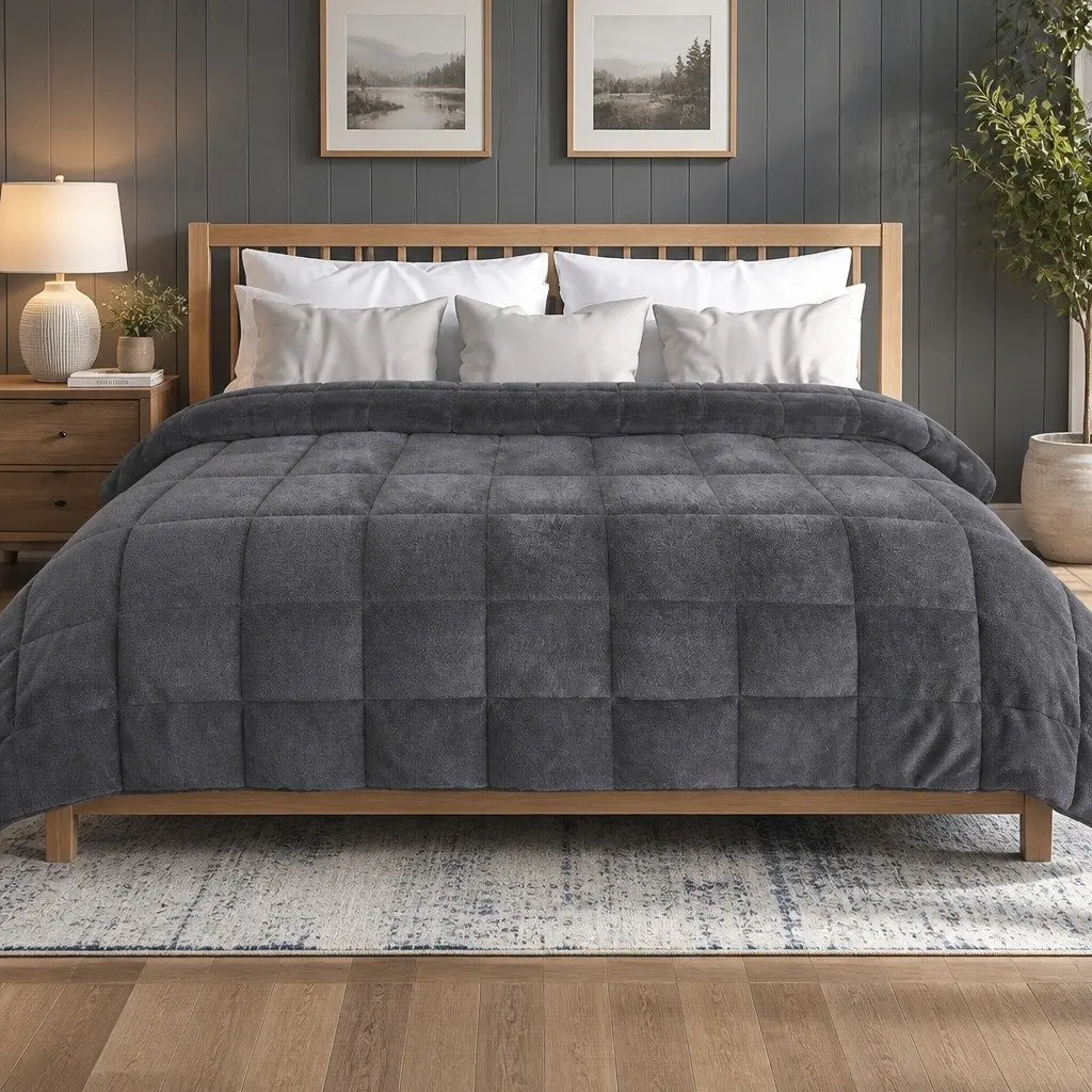 King Quilt Doona Comforter Blanket Warm Bedding 240cm x 210cm Grey
