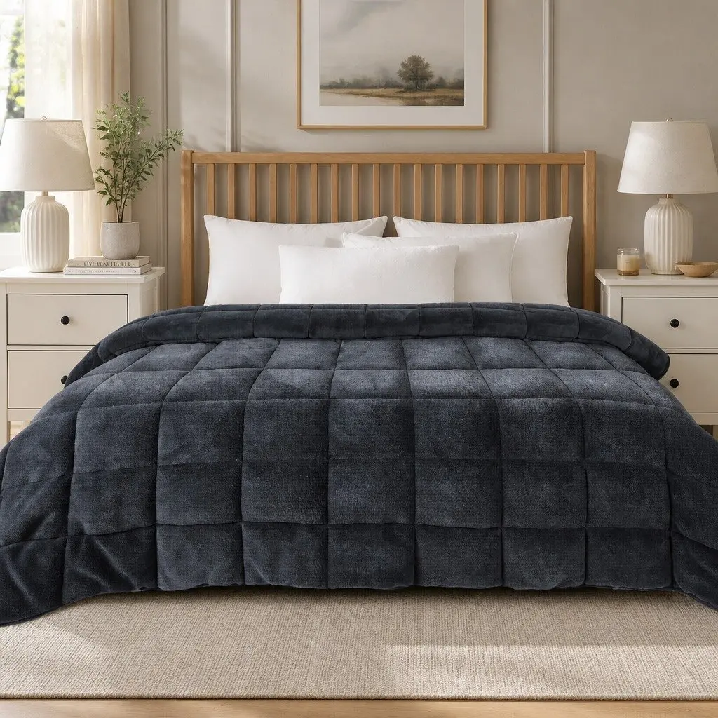 King Quilt Doona Comforter Blanket Warm Bedding 240cm x 210cm Grey