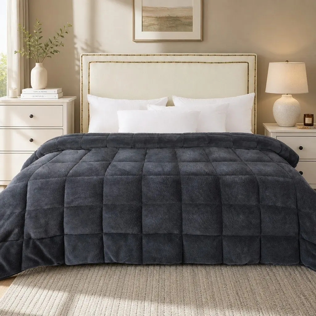 Queen Comforter Blanket Doona Quilt Polyester Soft Breathable 210cm Grey