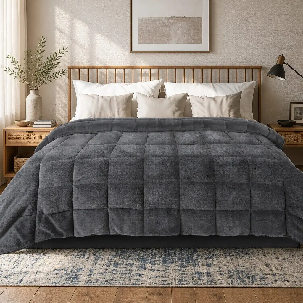 Super King Quilt Doona Comforter Blanket Polyester Filling Grey