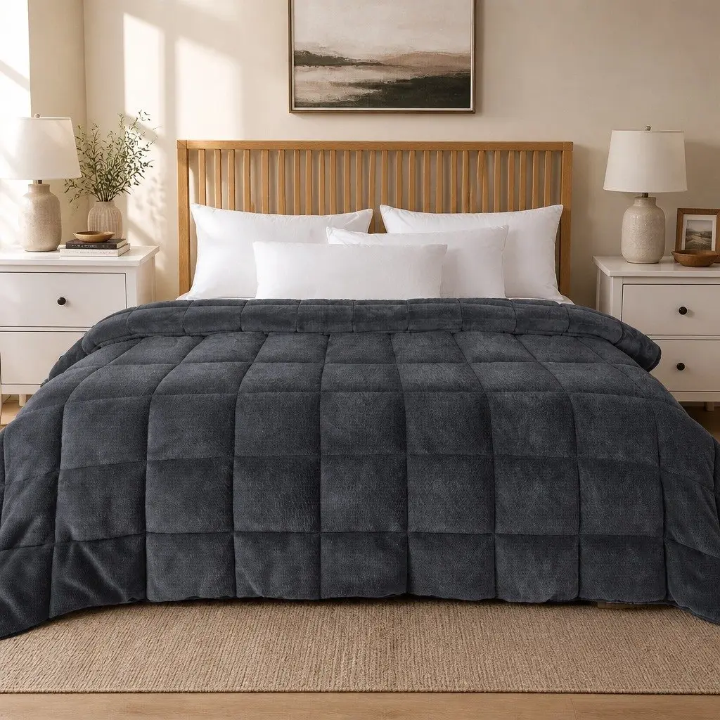 Super King Quilt Doona Comforter Blanket Polyester Filling Grey