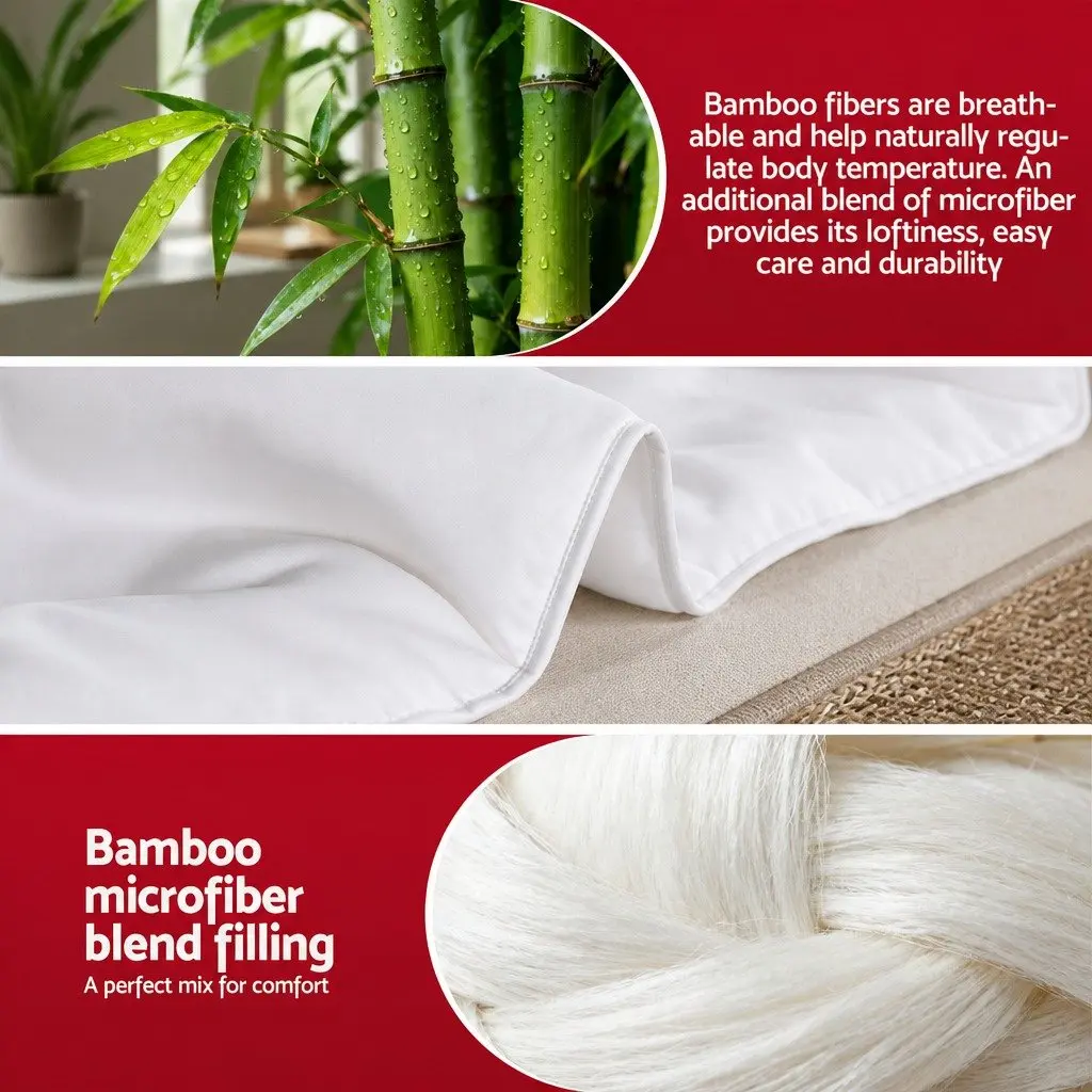 Queen Quilt Bamboo Fiber Lightweight Breathable Summer Doona Duvet 200GSM White