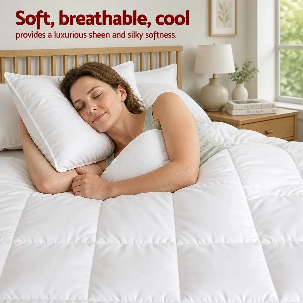 Queen Quilt Bamboo Fiber Lightweight Breathable Summer Doona Duvet 200GSM White