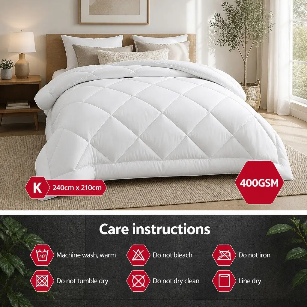 King Quilt Bamboo Microfibre Duvet Cover 400GSM 240cm x 210cm White