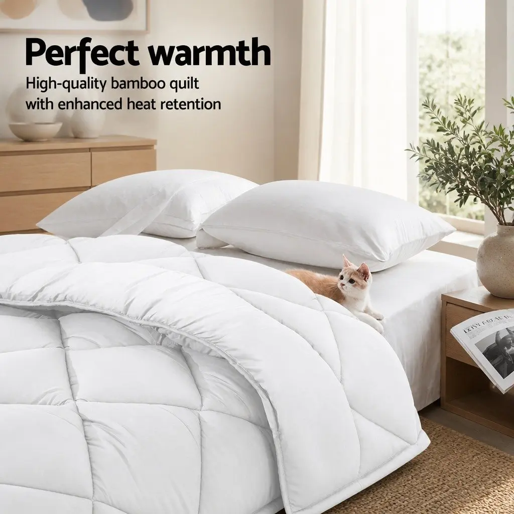Bamboo Microfibre Quilt Queen Size 400GSM Filling Baffle Box Design White