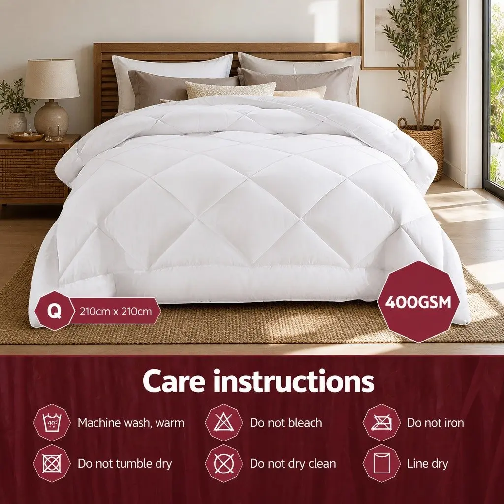 Bamboo Microfibre Quilt Queen Size 400GSM Filling Baffle Box Design White
