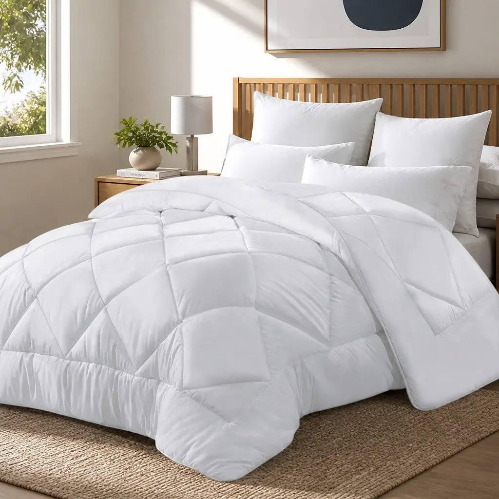 Bamboo Microfibre Quilt Queen Size 400GSM Filling Baffle Box Design White
