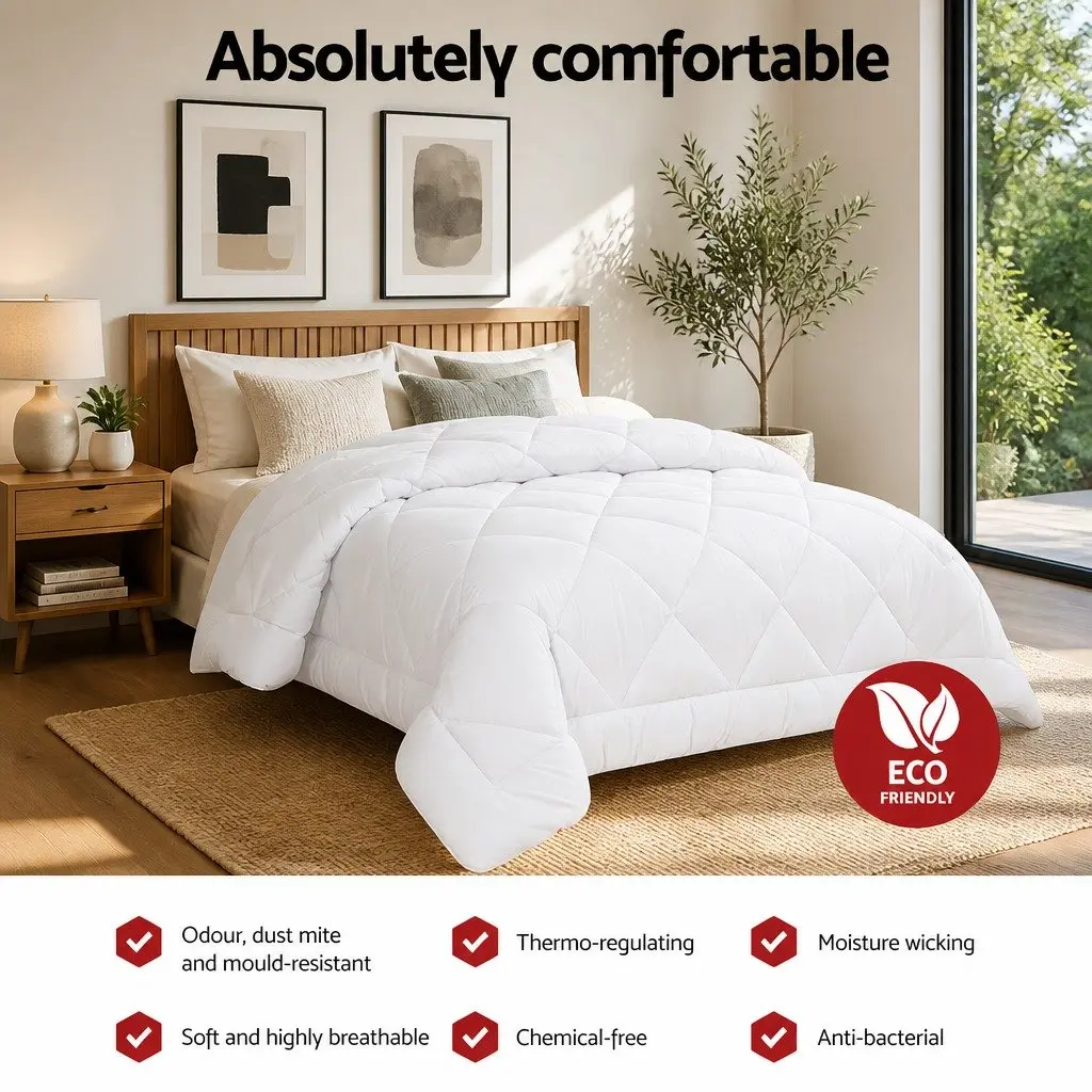 King Size Quilt Microfibre Bamboo Blend Bedding White 240cm x 210cm
