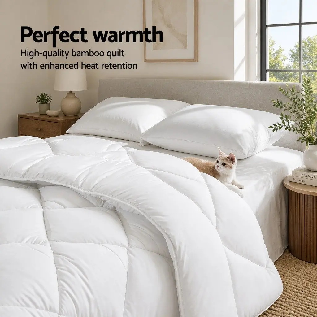 King Size Quilt Microfibre Bamboo Blend Bedding White 240cm x 210cm