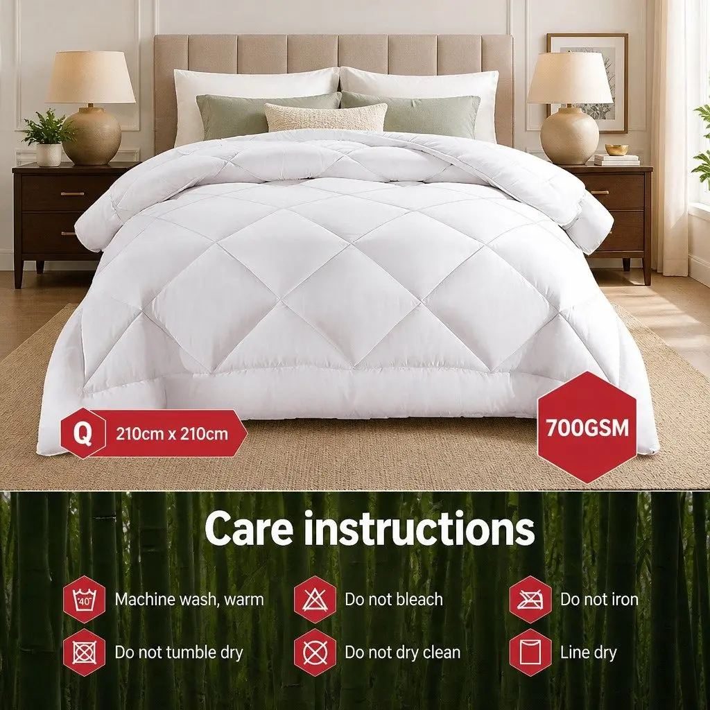 Queen Quilt Bamboo Microfibre Soft Breathable 210cm x 210cm White