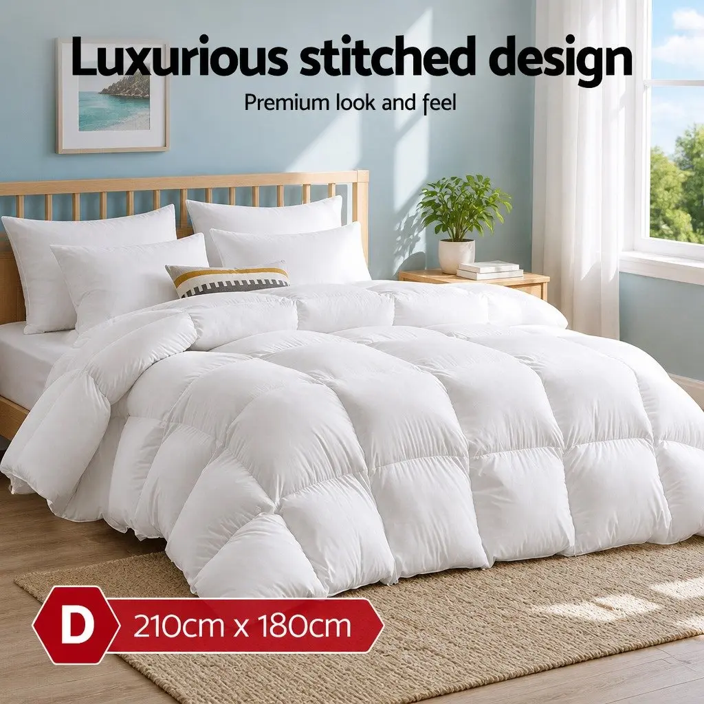 Duck Down Feather Quilt Double Bed 700GSM Baffle Construction White