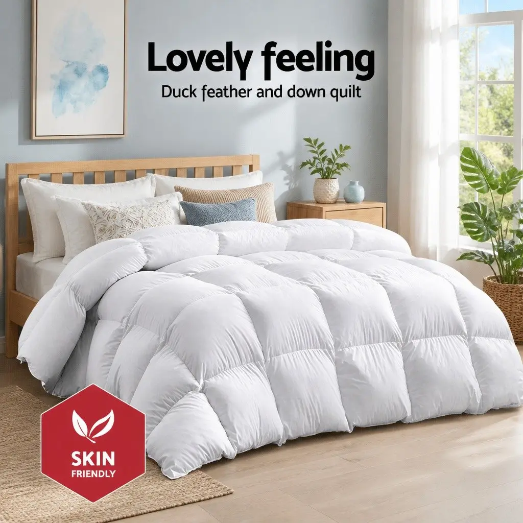 Duck Down Feather Quilt Double Bed 700GSM Baffle Construction White