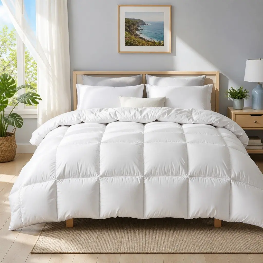 Duck Down Feather Quilt Double Bed 700GSM Baffle Construction White