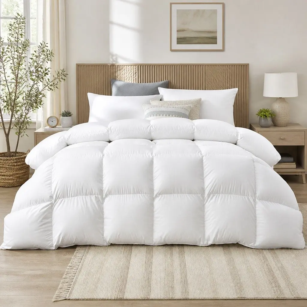 Duck Down Feather Quilt King Size Lightweight Warm White Cotton Cover
