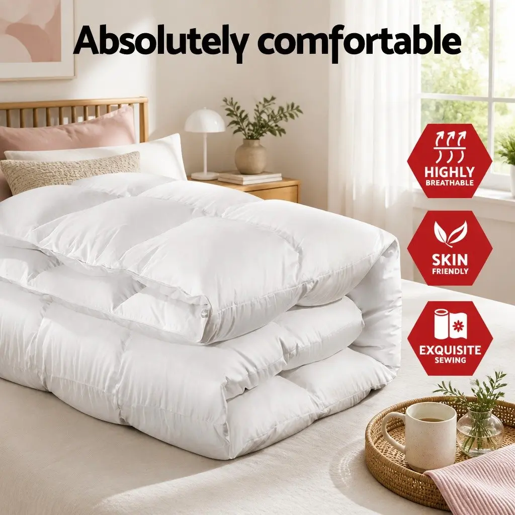 Duck Down Feather Quilt King Size Lightweight Warm White Cotton Cover