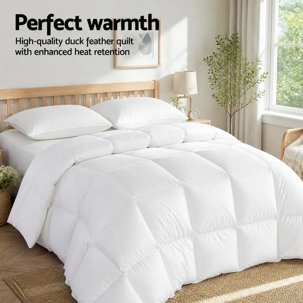 Duck Down Feather Quilt King Size Lightweight Warm White Cotton Cover