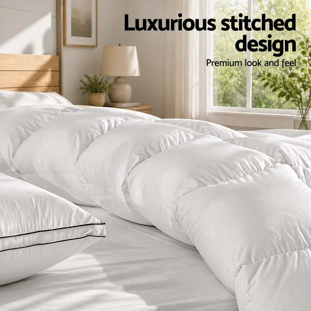 Duck Down Feather Quilt King Size Lightweight Warm White Cotton Cover