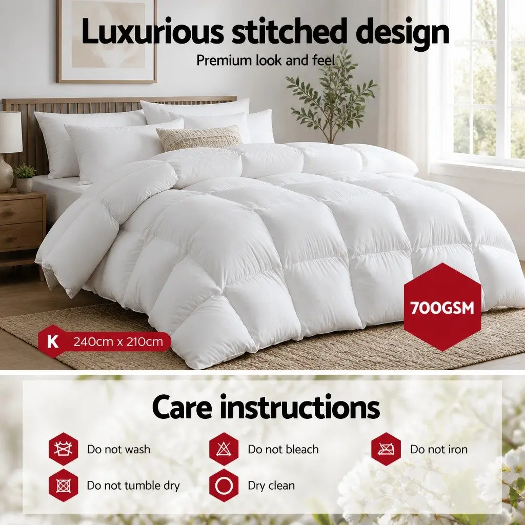 Duck Down Feather Quilt King Size Lightweight Warm White Cotton Cover